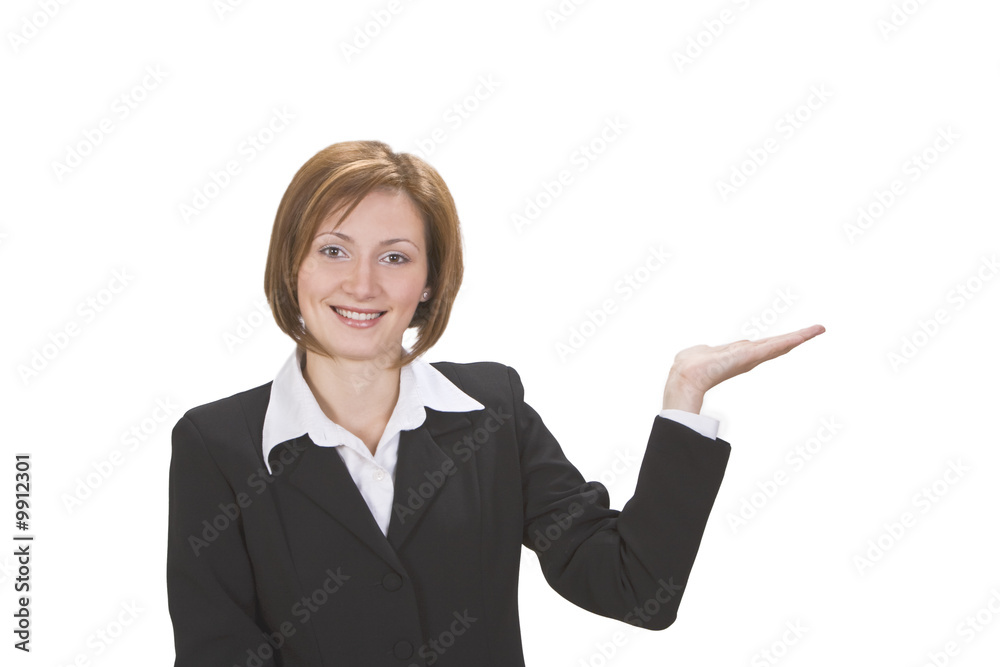 Young smiling businesswoman holding out her hand Young smiling businesswoman holding out her hand