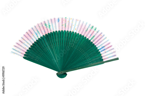 green wooden fan isolated on the white background