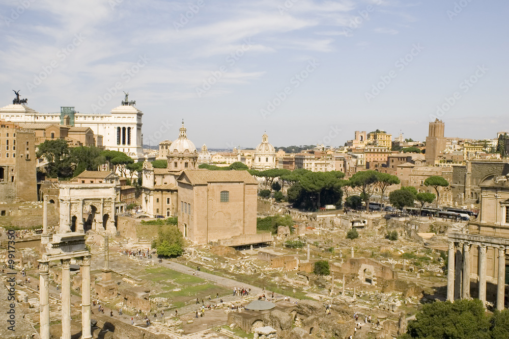 Italy Older Roman Forum on blue sky