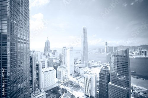 Photography Clear view over business district of HongKong