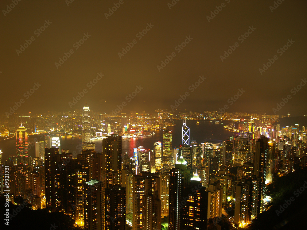 Hongkong by night as seen from sky peak