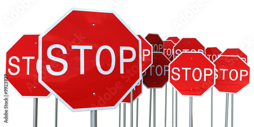 3d rendering of a lot of stop signs photo