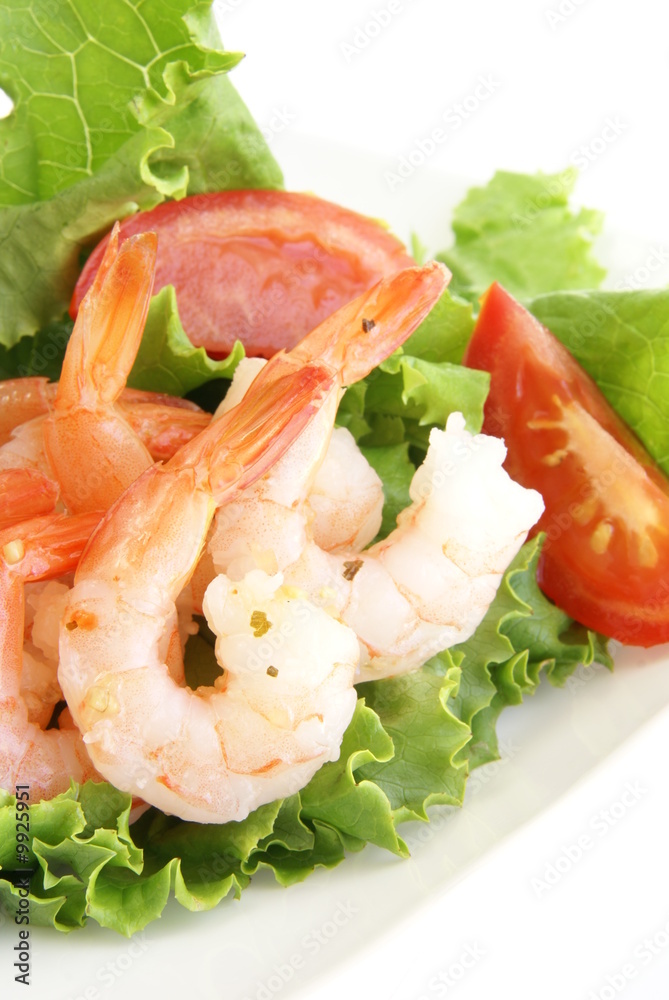 Shrimp salad shrimp with tails lettuce tomato and light dressing Shrimp salad shrimp with tails lettuce tomato and light dressing