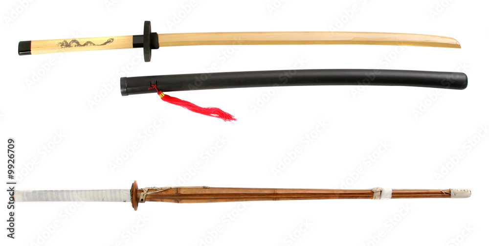 Training arts martial swords on isolated background