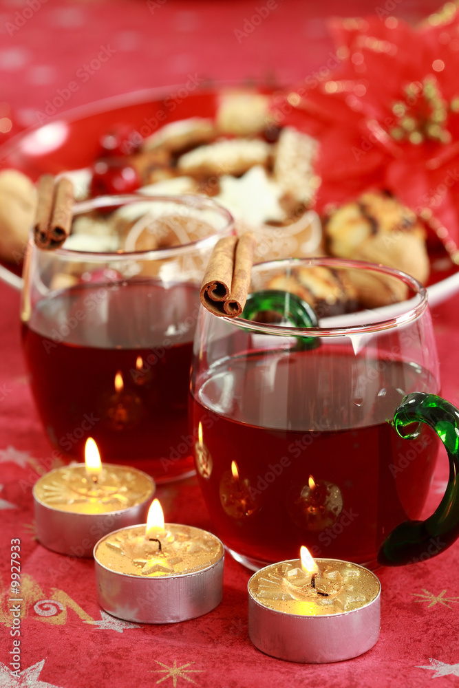 Hot drink for Christmas with delicious cookies