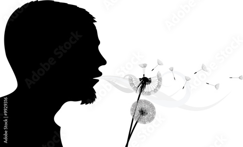 Blowing into dandelion - silhouette