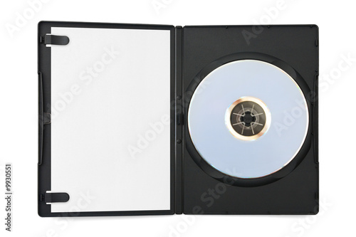 Computer dvd disk in case and empty paper