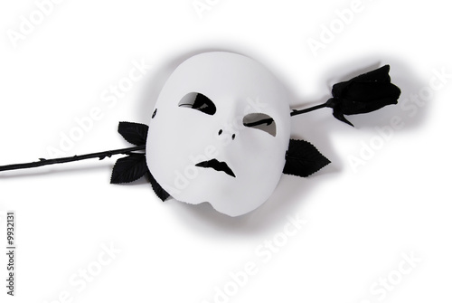 Photography Plain White Mask and Black rose