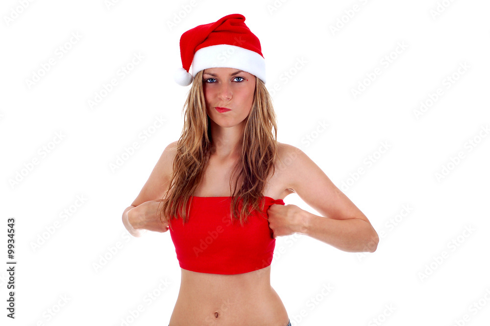 Portrait of Mrs. Santa. Isolated on white background.