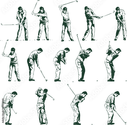 Golf swing shown in 14 stages vector illustration fully editable