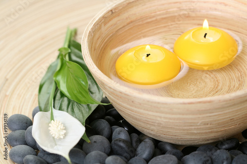 bowl of pure water and candles - beauty treatment