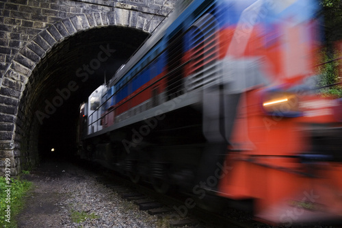 Locomotive driving out from tunnel of circumBaikal road