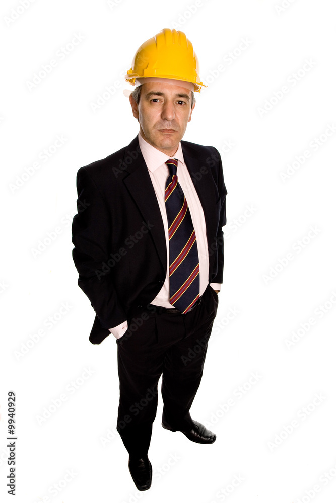 An engineer with yellow hat, isolated on white An engineer with yellow hat, isolated on white