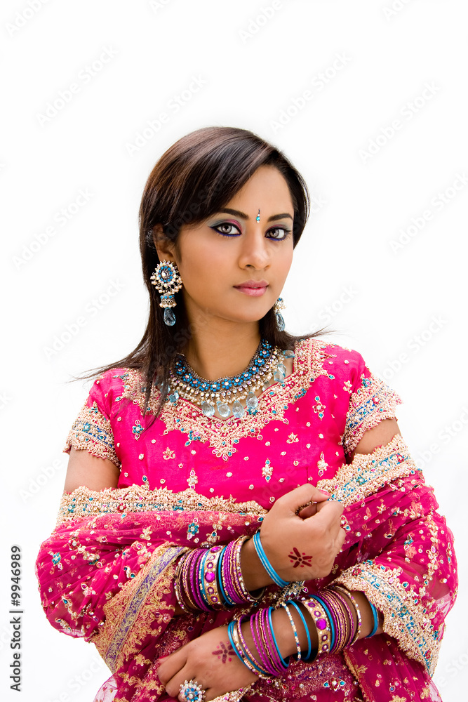 Beautiful Bangali bride in colorful dress, isolated Beautiful Bangali bride in colorful dress, isolated