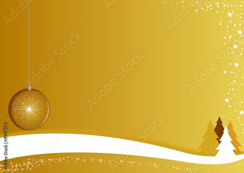 gold christmas background, trees and ball photo