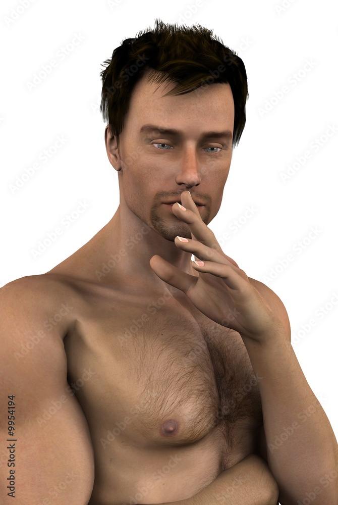 Digital render closeup of a thoughtful young man Digital render closeup of a thoughtful young man