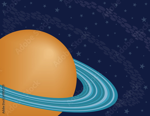 Planet Saturn on a Starry Sky Background