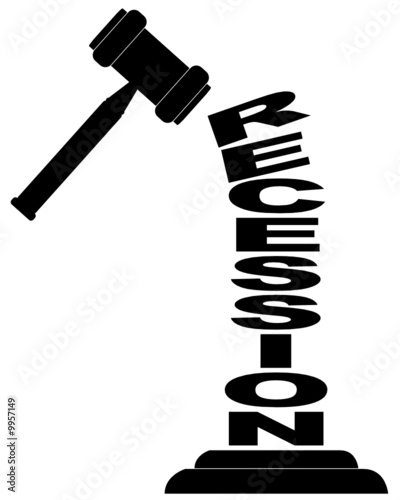 gavel hitting the word recession isolated on white