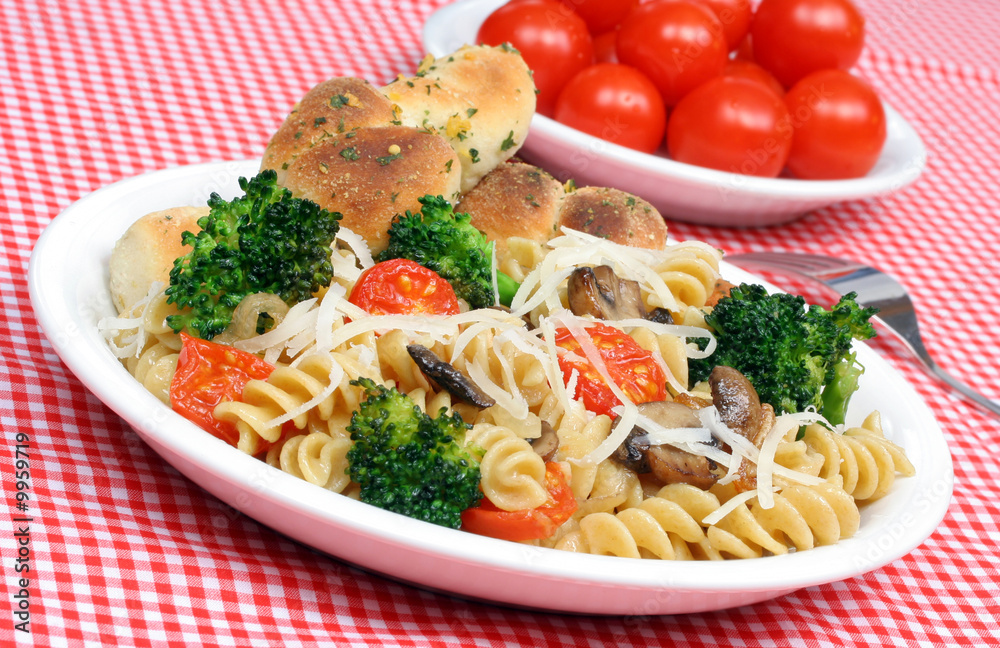 Healthy whole grain pasta with garden fresh vegetables. Healthy whole grain pasta with garden fresh vegetables.