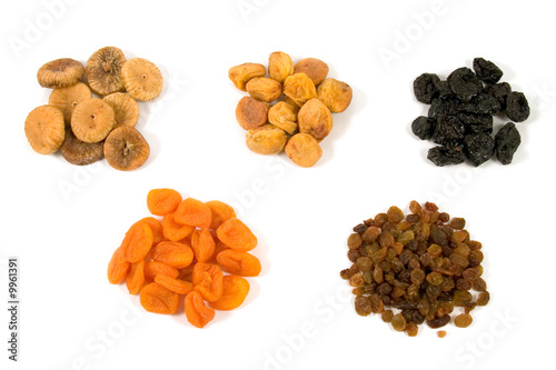 Dried fruits collection on the white background