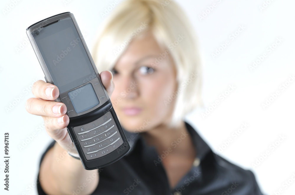 young business woman holding new modern cellphone young business woman holding new modern cellphone