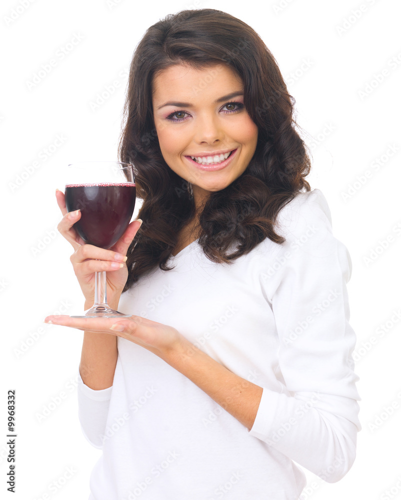 Beautiful business woman holding glass with red wine Beautiful business woman holding glass with red wine