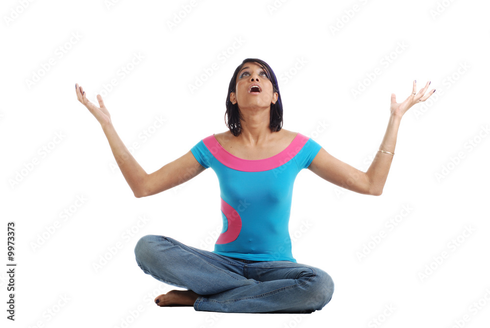 Picture of a girl squatting on her haunches Picture of a girl squatting on her haunches