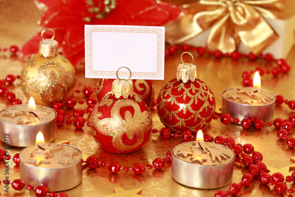 Christmas still life with candles and label for your text