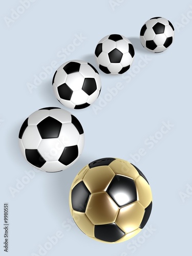 gold soccer ball isolated on blue background