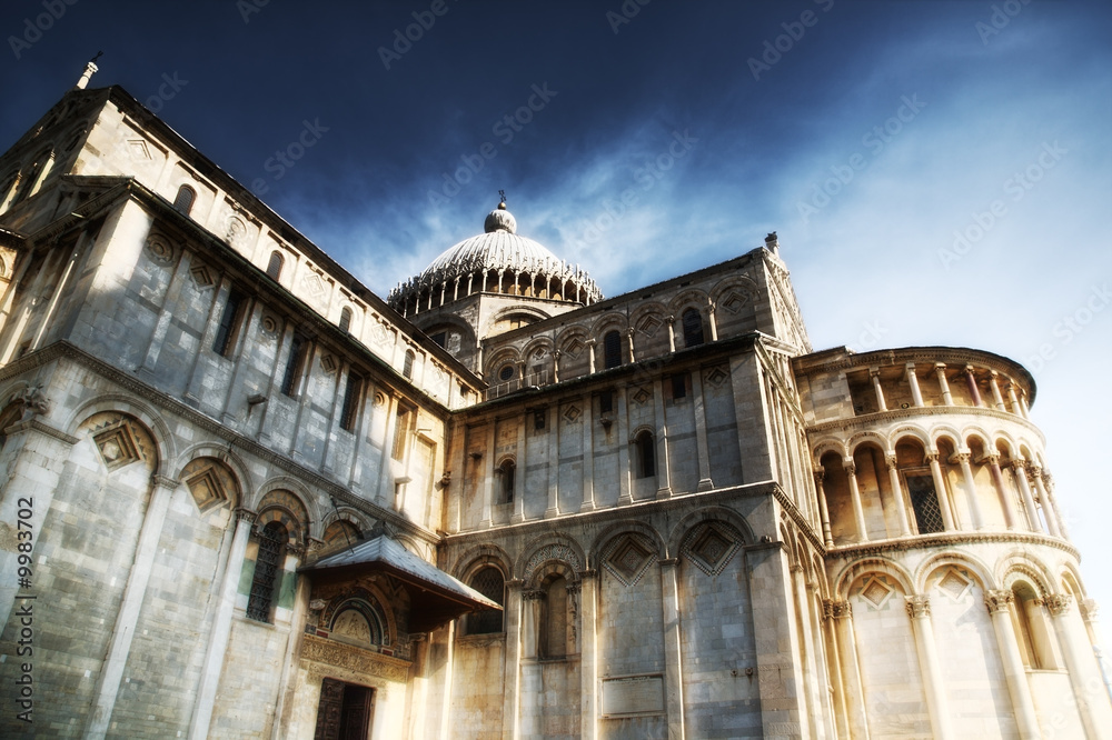 Cathedral in Pisa Italy. Dramatic colors HDR image.
