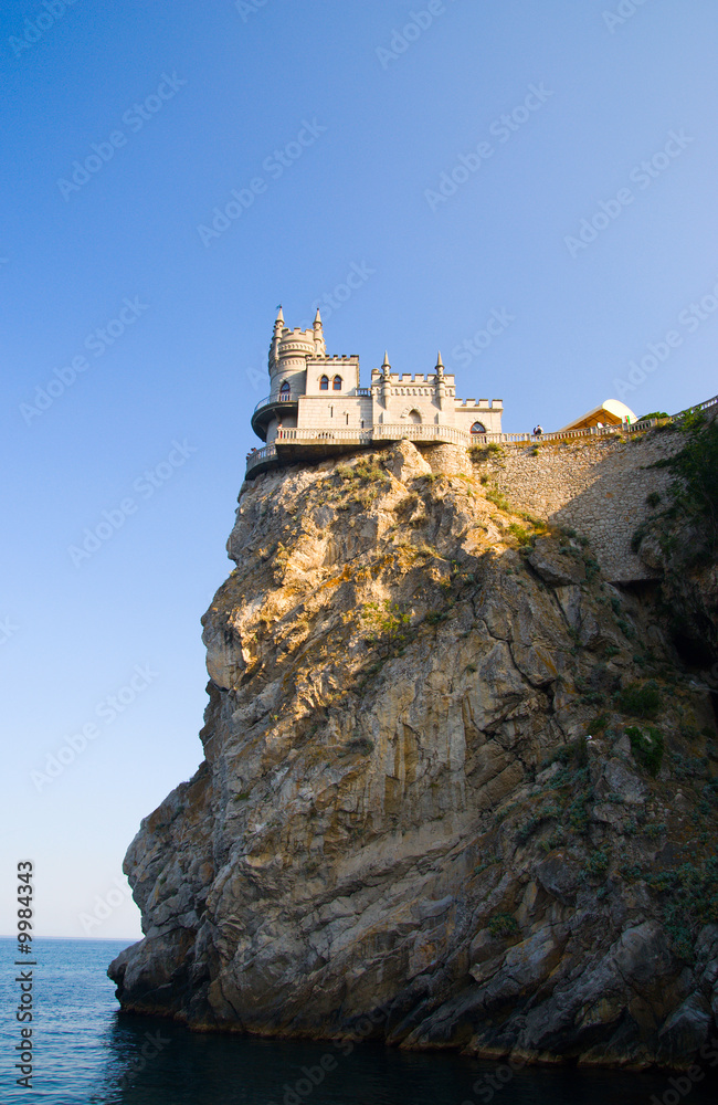 landscape with castle Swallow's nest, rock, blue sea and sky