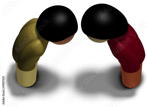Orthographic, Aerial view of two characters bowing