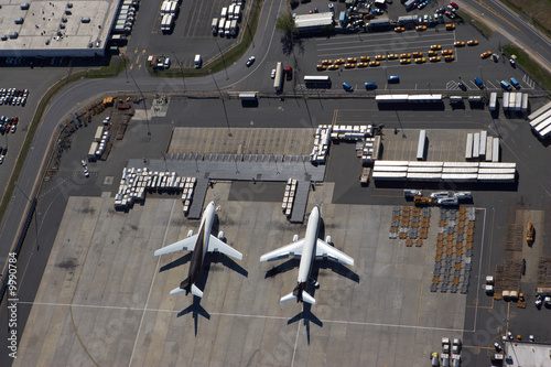 two parking airplanes from above