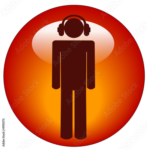man wearing headphones button or icon - illustration