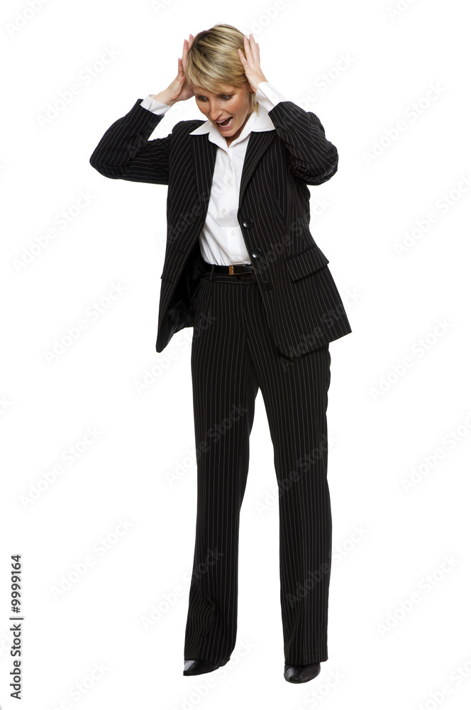 young blond business woman in stress on white young blond business woman in stress on white