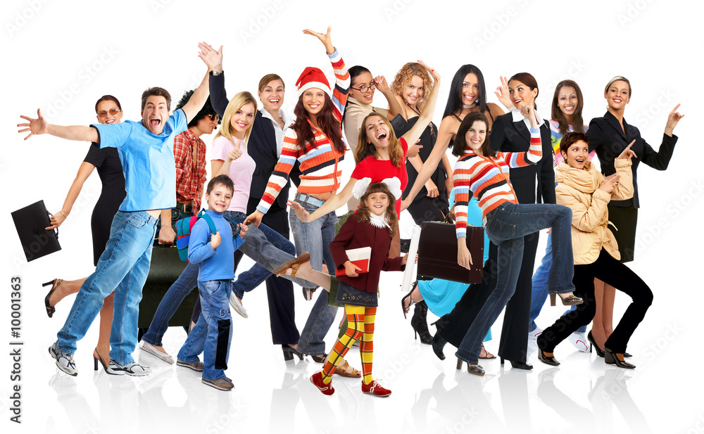 Happy funny people. Isolated over white background.