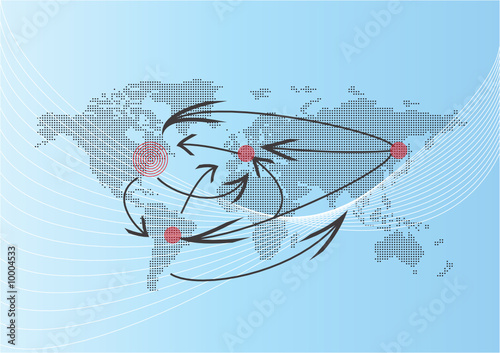 world map illustration with arrows