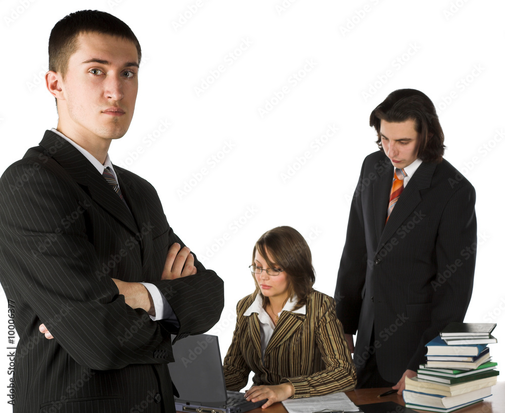 Three young businessmen on white isolated background Three young businessmen on white isolated background