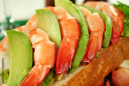 Delightful fresh shrimp and avocado open sandwich