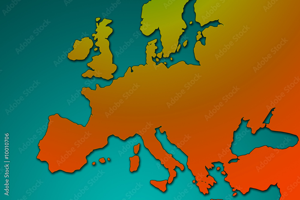 Colourful outline map of Europe in shades of orange