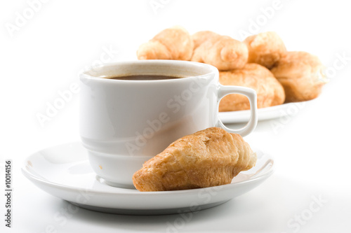Appetizing pie and cup of coffee on a white background