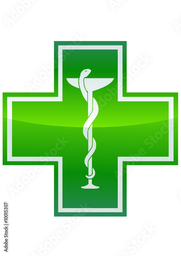 Croix verte de pharmacie et caducée (détouré)