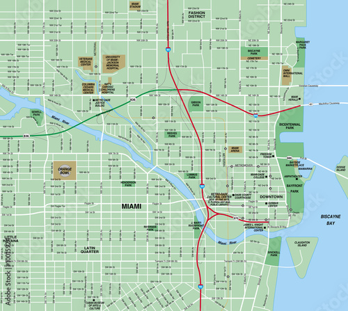 Central Miami, Florida Downtown Street Map