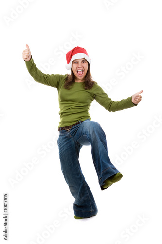 funny santa woman with green shirt isolated on white