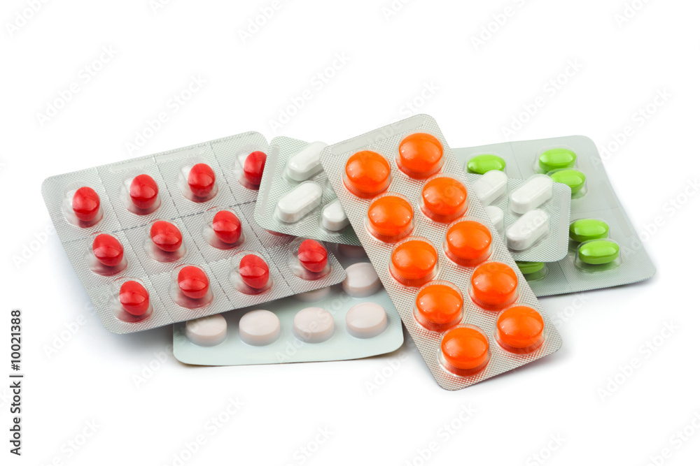 Packs of pills isolated on white background Packs of pills isolated on white background