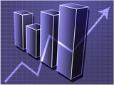 Three-d barchart and upwards line graph financial diagram