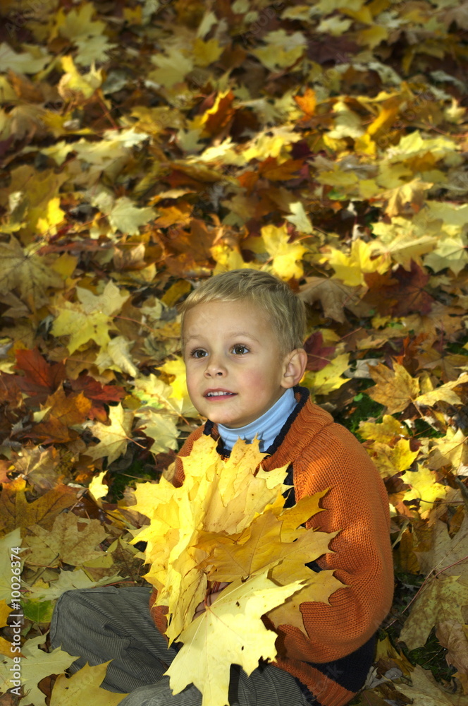 Kind mit Herbstblättern