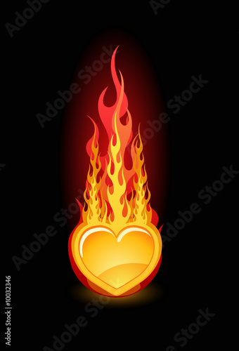 Vector illustration of a glossy heart in fire