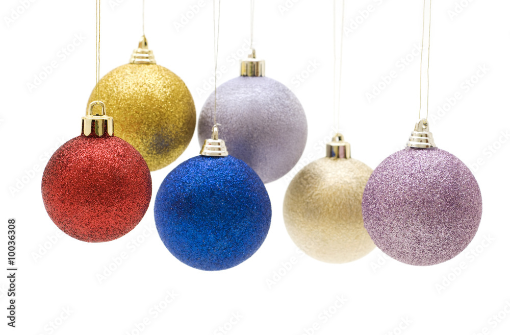 colorful christmas balls on white background colorful christmas balls on white background