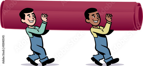 vector men illustration - carrying a roll of carpet